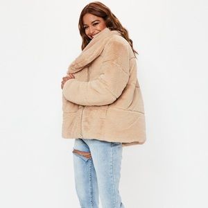 Cream Oversized Faux Fur Puffer Jacket